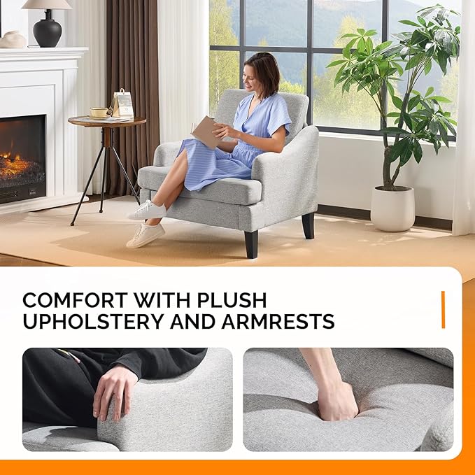 VINGLI Linen Fabric Accent Chairs Set of 2, Comfy Sofa Chair Living Room