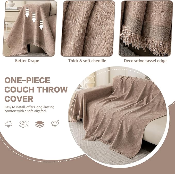 DREAMINGO Modern Chenille Couch Cover Blanket Washable Sofa Covers