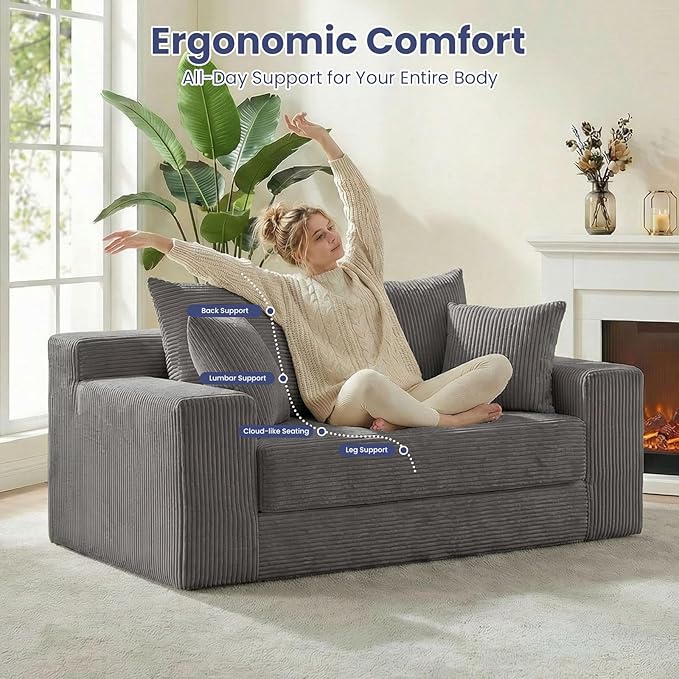 3-in-1 Convertible Sofa Bed, Boneless Loveseat Sleeper & Folding Couch Bed