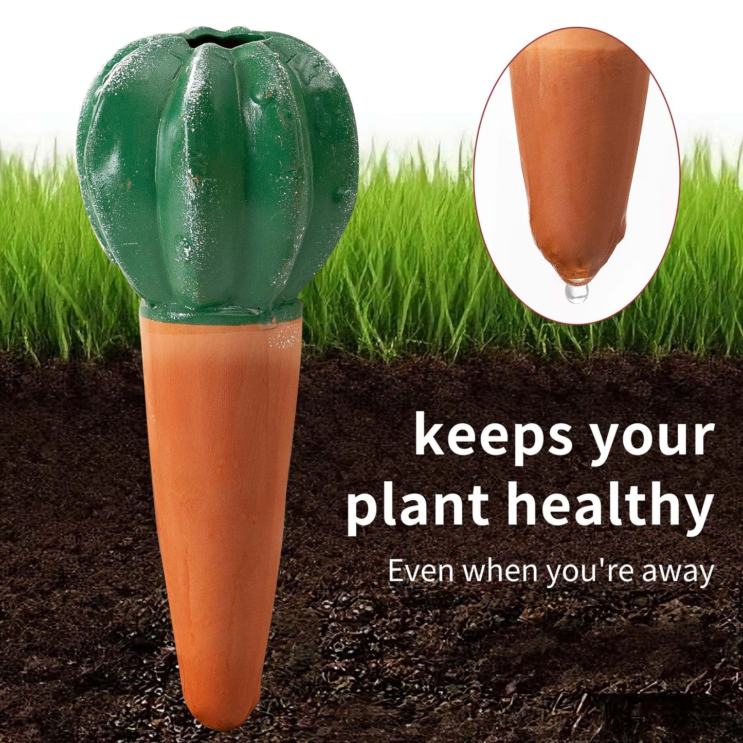 4 Pack Watering Globes - Terra Cotta Watering Spikes for Indoor Plants, Handcrafted Cactus Shape Self Watering Devices with Slow Release System, Plant Water Bulbs for Vacation & Outdoor Pots
