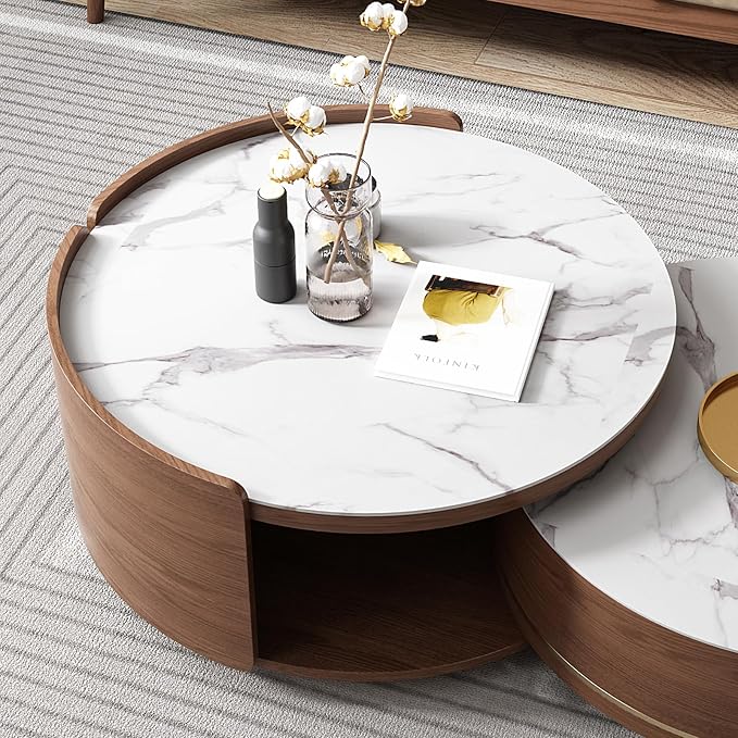 Lartis Nesting Coffee Table with Drawer Round Coffee Table Sintered Stone Coffee Table