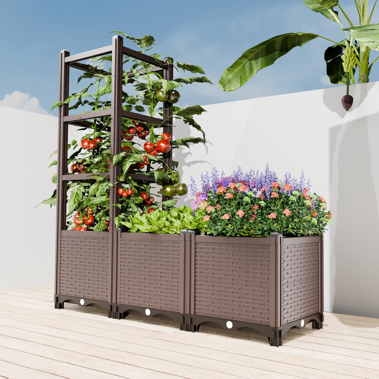 Growchum DoCred 5-Tier Vertical Garden Bed, PP Raised Planter Box, Cascading Tiered Herb Garden Planter for Vegetables Flowers, Space Saving Outdoor Indoor Patio Balcony Garden, Gray