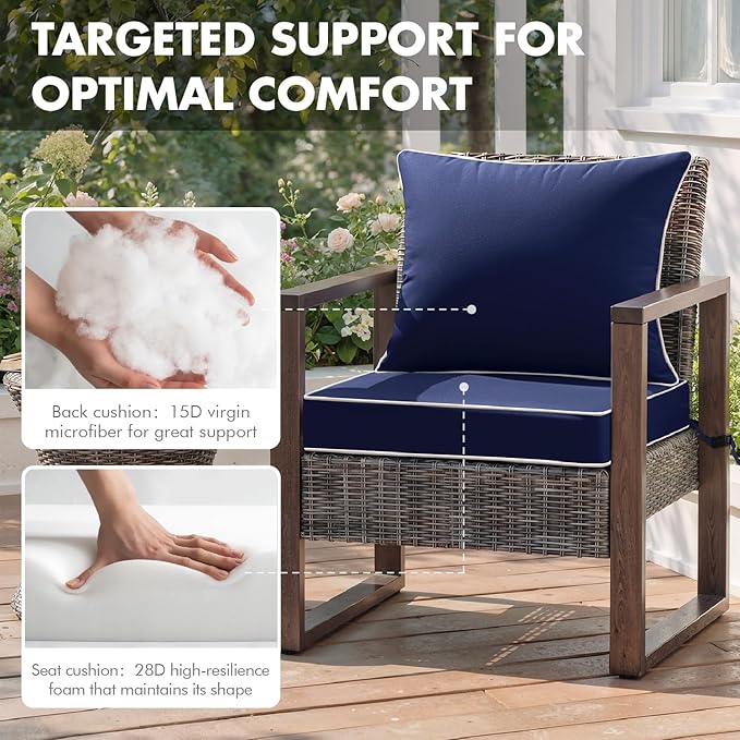 MIULEE Navy Outdoor Seat Cushion 24x24 Inch Waterproof & 3 Year Fade Resistant