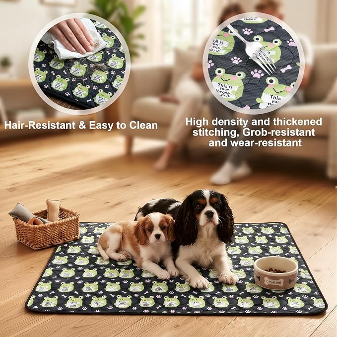 Washable Pee Pads for Dogs,2 Pack Reusable Puppy Training Pads-Funny Frog Print,Odor Resistant Super Absorbent,for Crate,Playpen,Floor,Whelping & Housebreaking