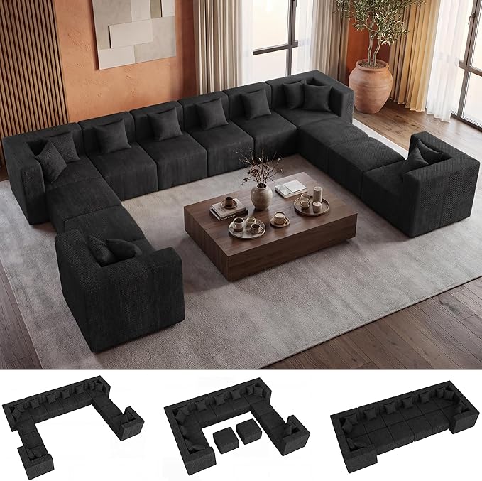 MONVANE Modular Sectional Sofa, Oversized 12 Seat Convertible U Shaped Couch
