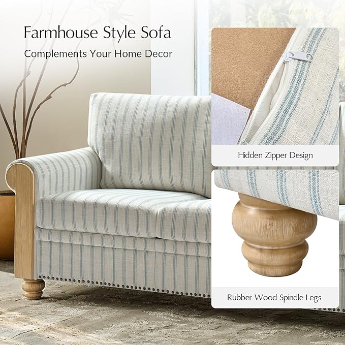 EcoHarbor Living 3-Seater Couch, Stripe 81" Mid-Century Modern Upholstered Sofa