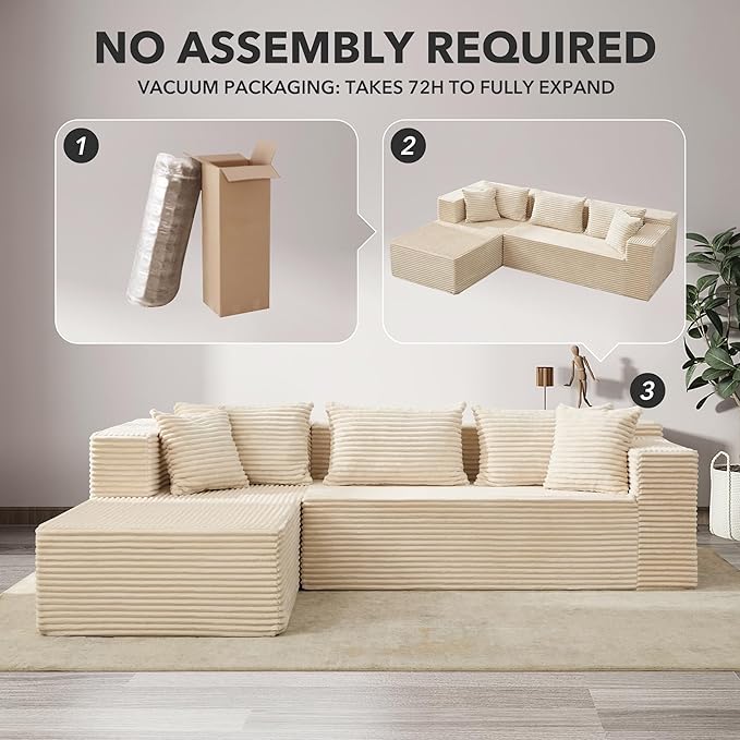 Hetoy Oversized L Shape Modular Sofa, Soft Modular Sectional Couch