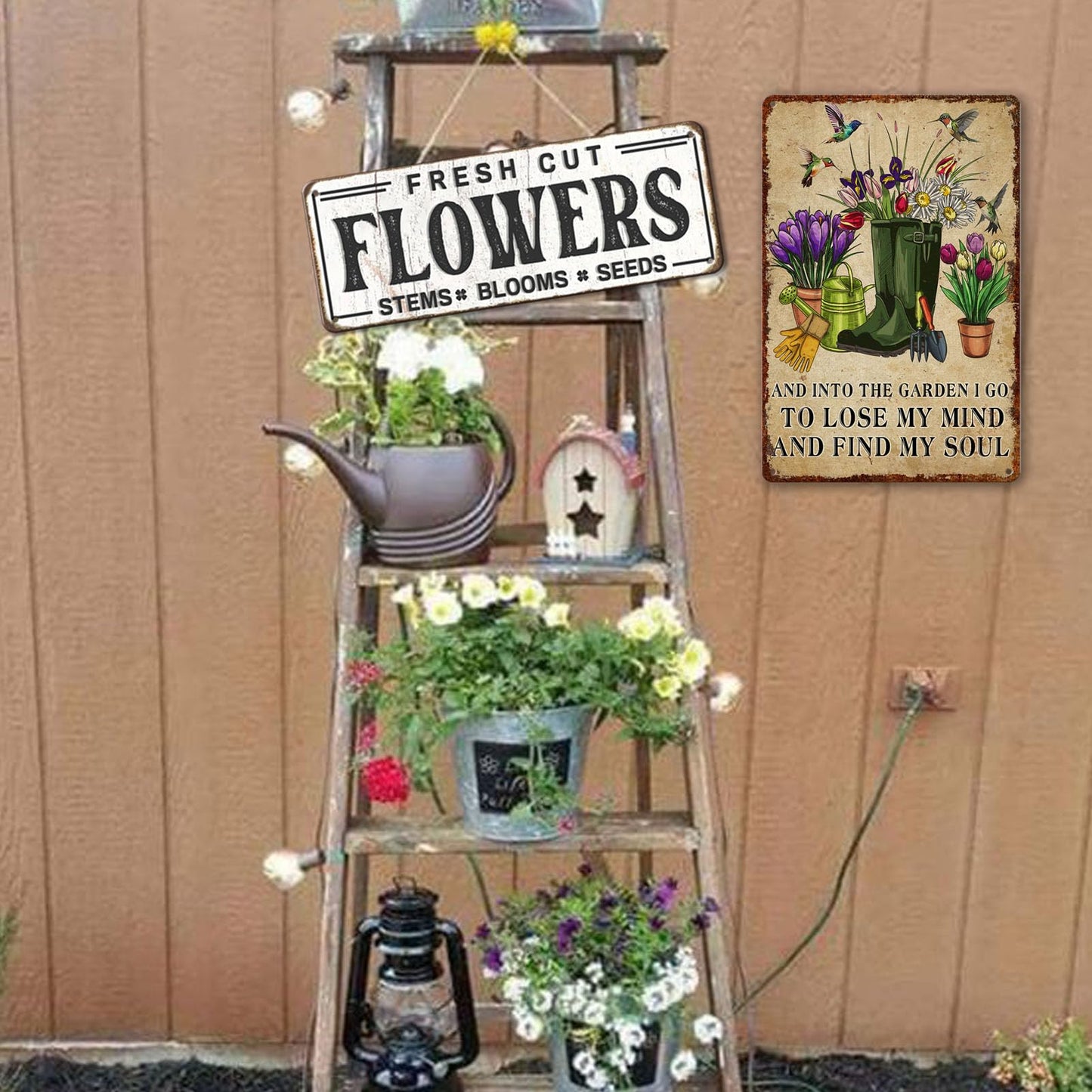 Garden Metal Signs Outdoor Flowers Tin Sign And Into The Garden I Go To Lose My Mind And Find My Soul Decor for Gardening Gifts Yard Art 8x12 Inch