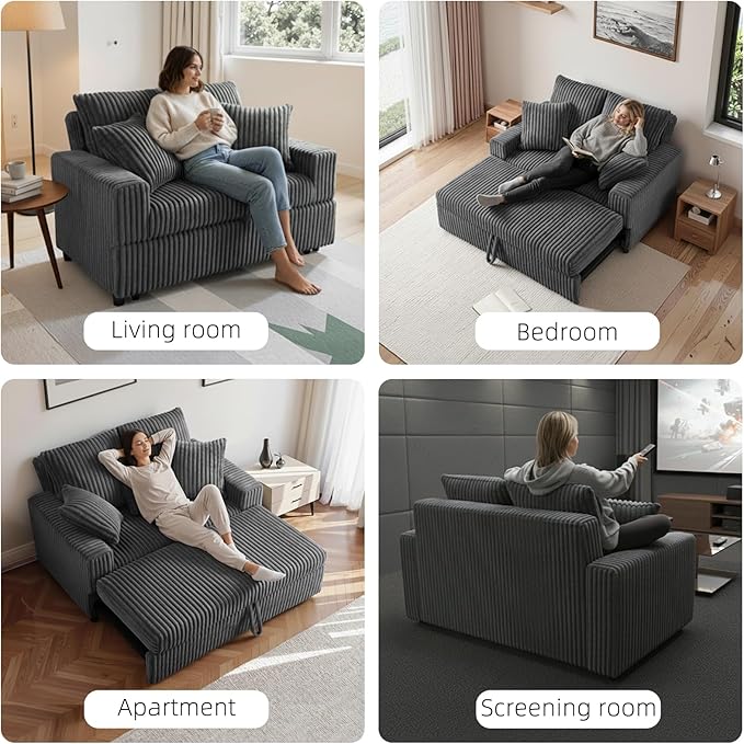 3 in 1 Convertible Sofa Bed，52.8" Pull Out Couch