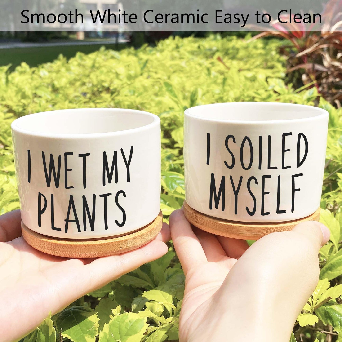 2 Pack I Wet My Plants - Funny Ceramic Planter Pot with Drainage, Cactus Pot, Cute Succulent Pots,Aloe Vera Plant Pot,Funny Plant Gifts for Women, Friends, Coworker