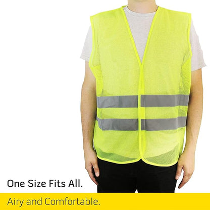 PeerBasics, 20 Pack, Yellow Reflective High Visibility Safety Vest, Hi Vis Silver Strip, Men Women, Work, Cycling, Runner, Construction (Mesh, 20)…