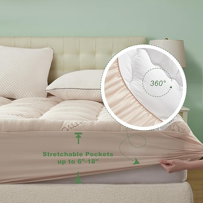 BEDLORE Queen Mattress Topper Viscose Derived from Bamboo, Thick Pillow Top