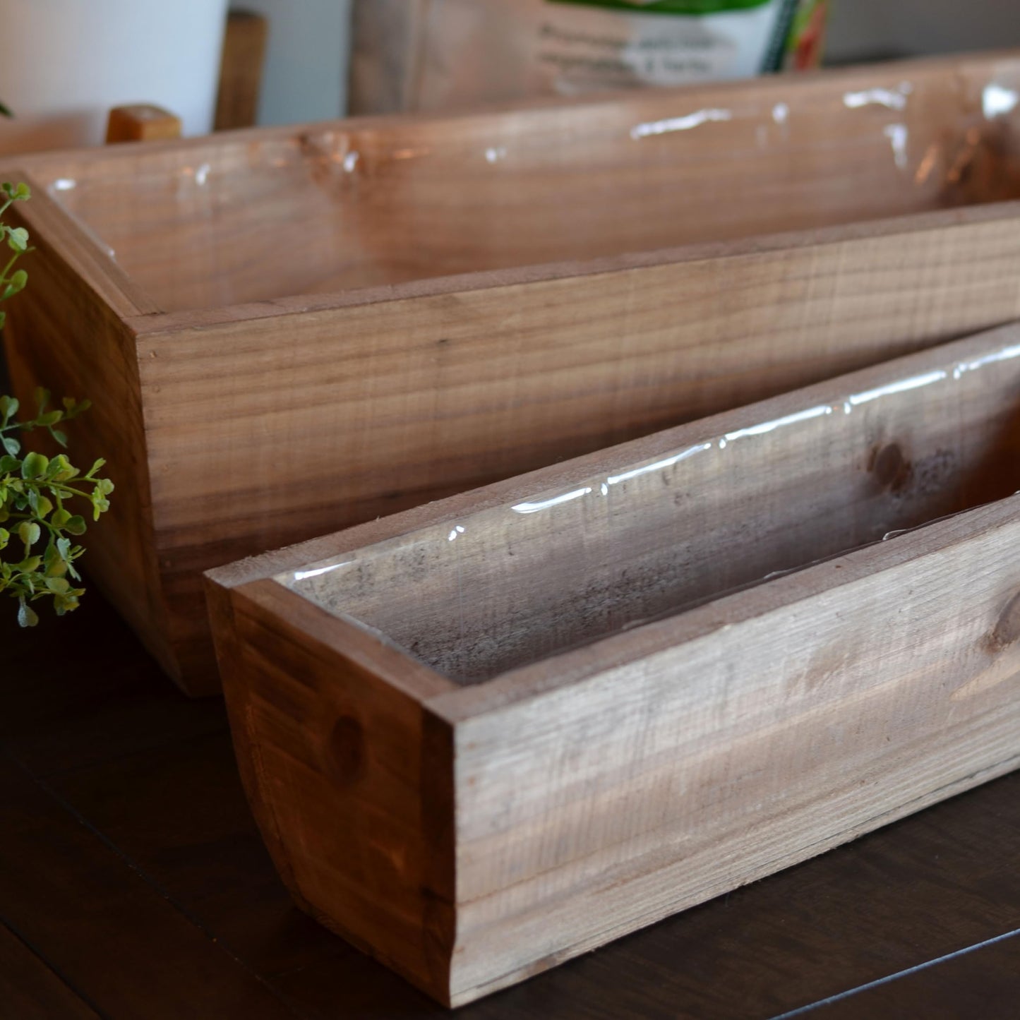 WHW Whole House Worlds Balcony Box Planters, Set of 2, Rectangular, Plastic Lined, Fir Wood, 21.75 and 15.75 Inches, Nesting