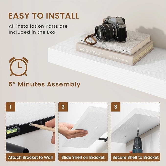 fuqing Floating Shelves for Wall, Wall Mounted Wood Floating Shelf
