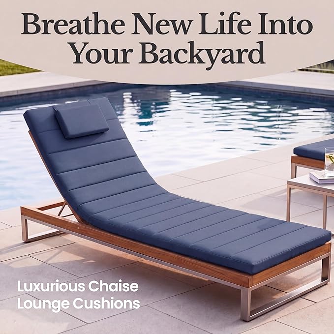 Quilted Chaise Lounge Outdoor Patio Furniture Cushions | Water-Resistant Patio