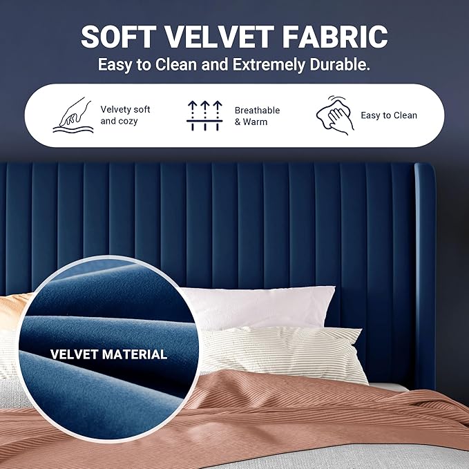 Allewie Full Size Velvet Bed Frame/Vertical Channel Tufted Wingback