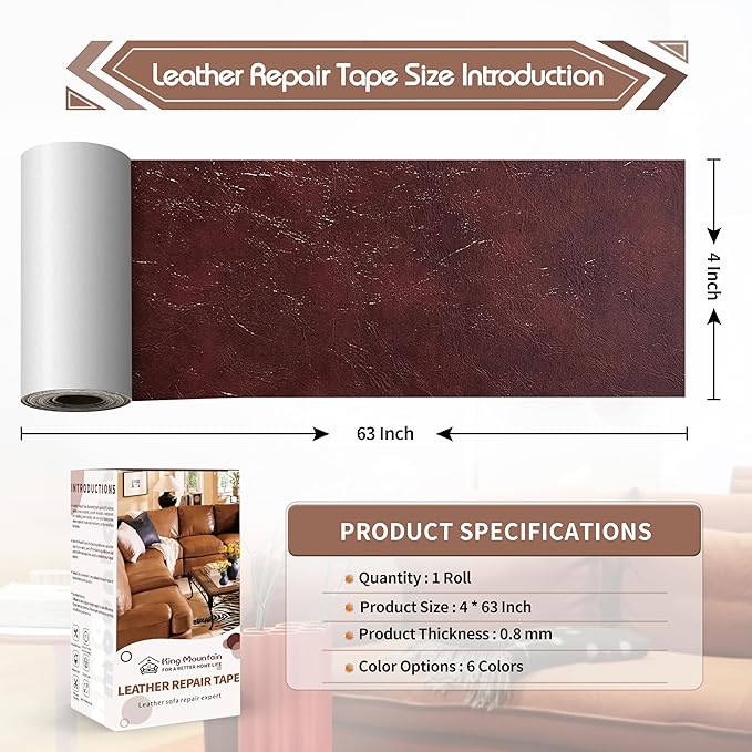 KING MOUNTAIN Leather Repair Patch, 4 x 63 Inches self Adhesive Leather Repair