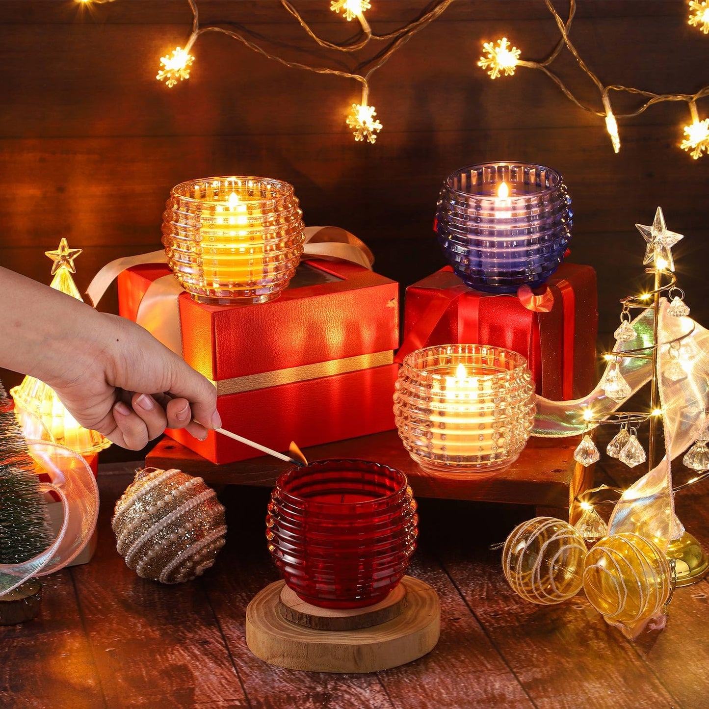 TkoYuHm 2 Pack Amber Glass Votive Candle Holders for Home Decor Round Bubble Tea Light Holder for Valentine’s Day Table Centerpiece Wedding