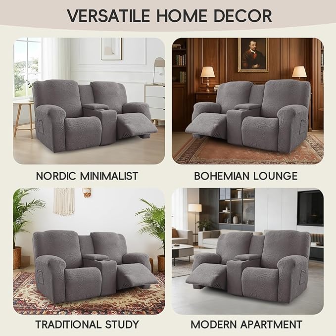 Recliner Loveseat Covers with Console, 6-Piece Stretch Geometric Strokes