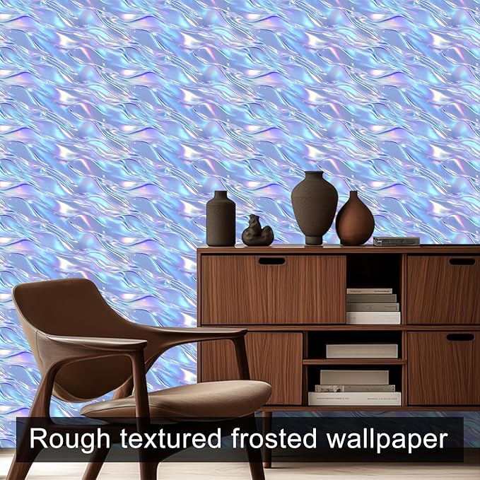 HOMETITUTE Shimmering Lilac Blue Wave Pattern Wallpaper Peel and Stick Contact
