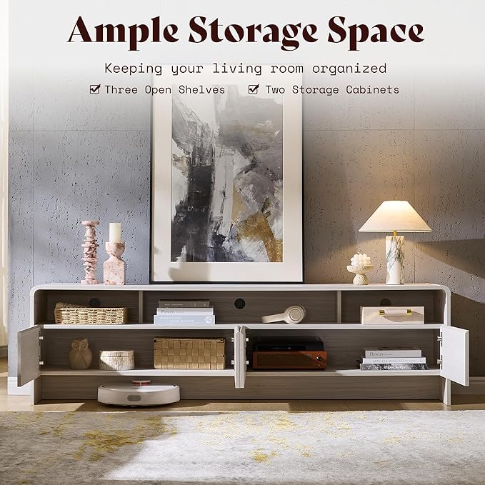 AMERLIFE 70" Modern TV Stand for TVs Up to 80", Wood TV Console