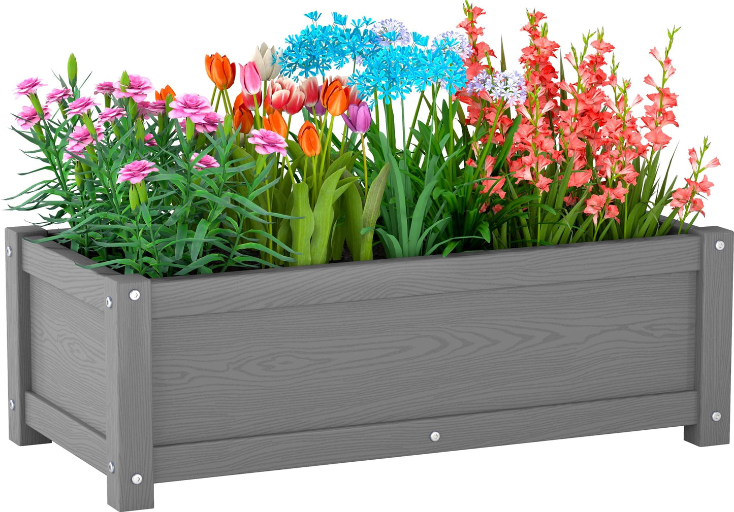 KETOYARK HDPE Raised Planter Box Outdoor,Rot-Resistant and Non-Cracking,Small Raised Beds for Gardening 29.5 * 14.4 * 9.8 in for Yard,Lawn,Outdoor Planter Boxes Rectangle with Drainage Holes Gray