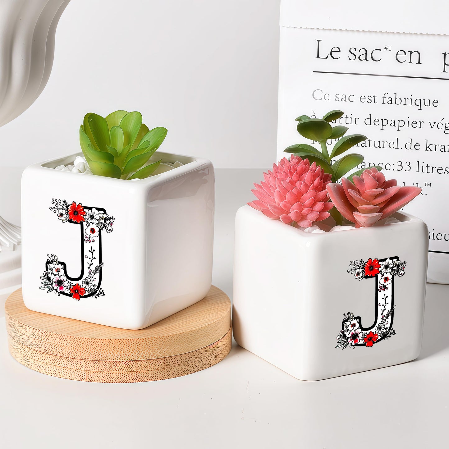 BJDAMAI Succulent Planter Flower Plant Pot Small, Personalized Cute Cool Novelty Mini Practical Trendy Tiny Artsy Western Country Gifts (Letter J)