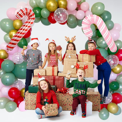 Christmas Balloon Garland Arch kit for Girls, Dark Sage Green Pink Red Gold Snowflake Xmas Balloon Arch with Red Pink Candy Cane Foil Balloons Set for Women New Year Holiday Birthday Party Decorations