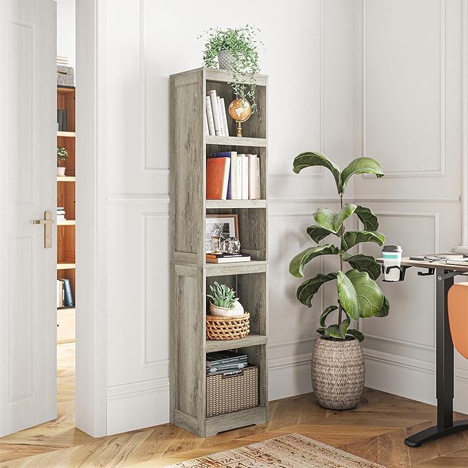 LINSY HOME 5-Shelf Bookcase, Narrow Bookshelves Floor Standing Storage Shelves