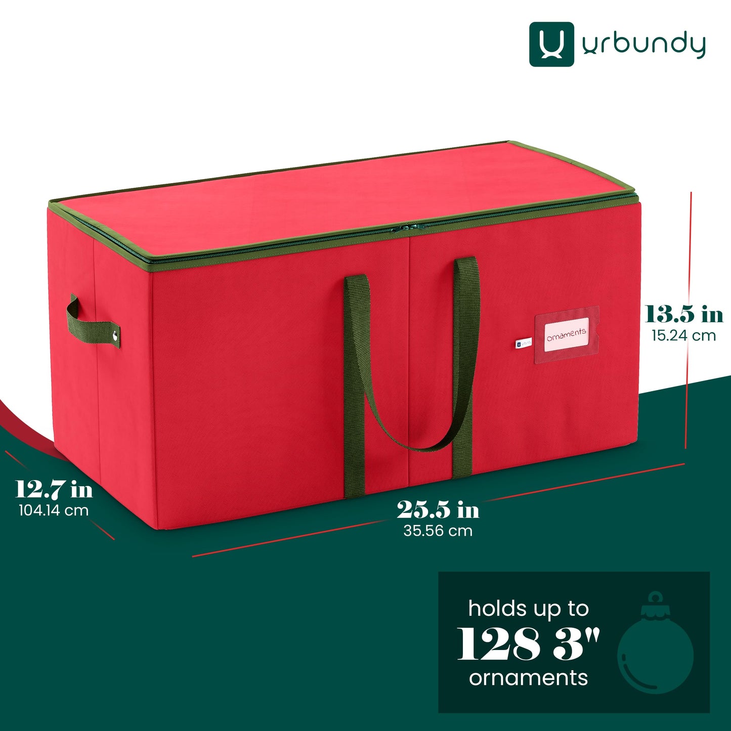 URBUNDY Christmas Ornament Storage Box - Red, Fits 128 Ornaments - Organizer With Dividers & Handles