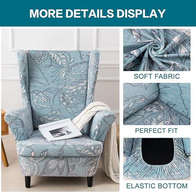 KRFOONN Velvet Wing Chair Slipcovers 2 Piece Stretch Printed Wingback Chair
