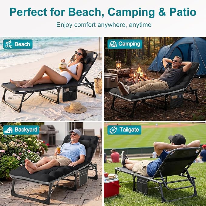 ABORON Heavy Duty Tanning Chair, Outdoor 5-Position Folding Chaise Lounge Chair