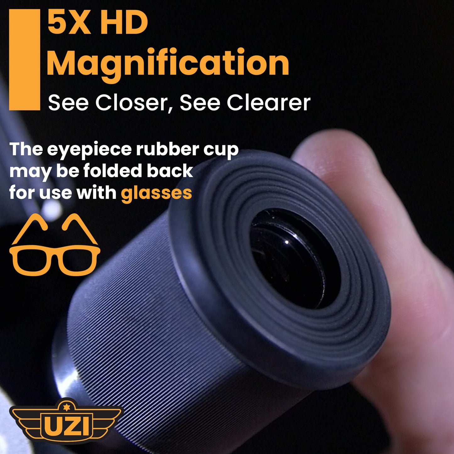 Uzi Expandable Tactical Professional Periscope Adjustable 20" to 27", Weatherproof Aluminum Spy Periscope for Adults, Kids, Hunting, Hiking, Surveillance, 5X HD Magnification, Black