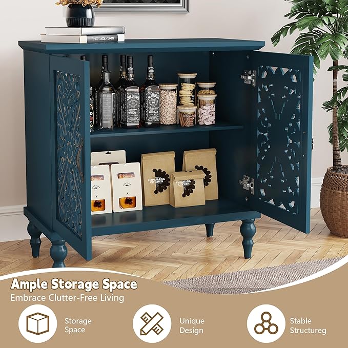 ARTPOWER Accent Cabinet with 2 Doors, Vintage Carved Wood Storage Cabinet