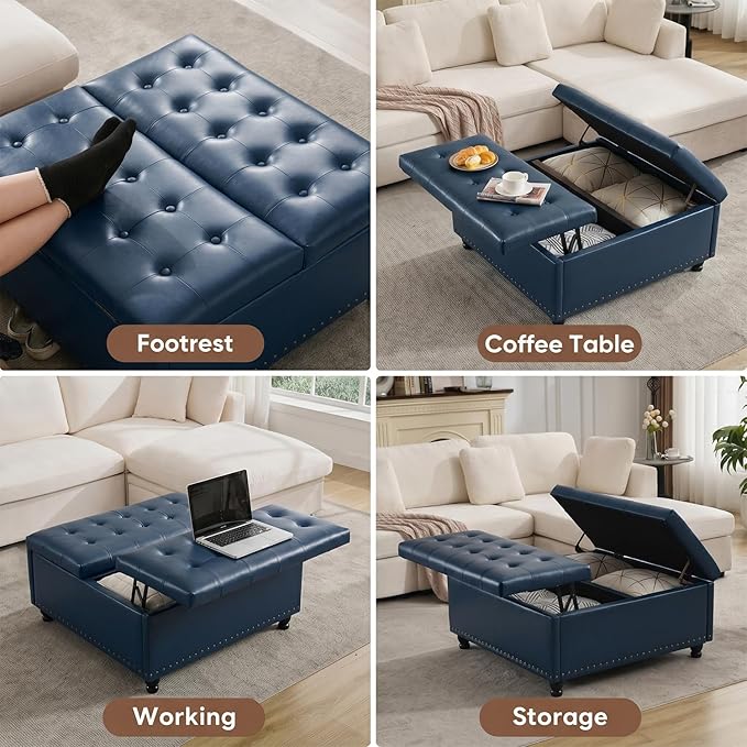 Tbfit Large Square Storage Ottoman Bench, Tufted Upholstered Coffee Table