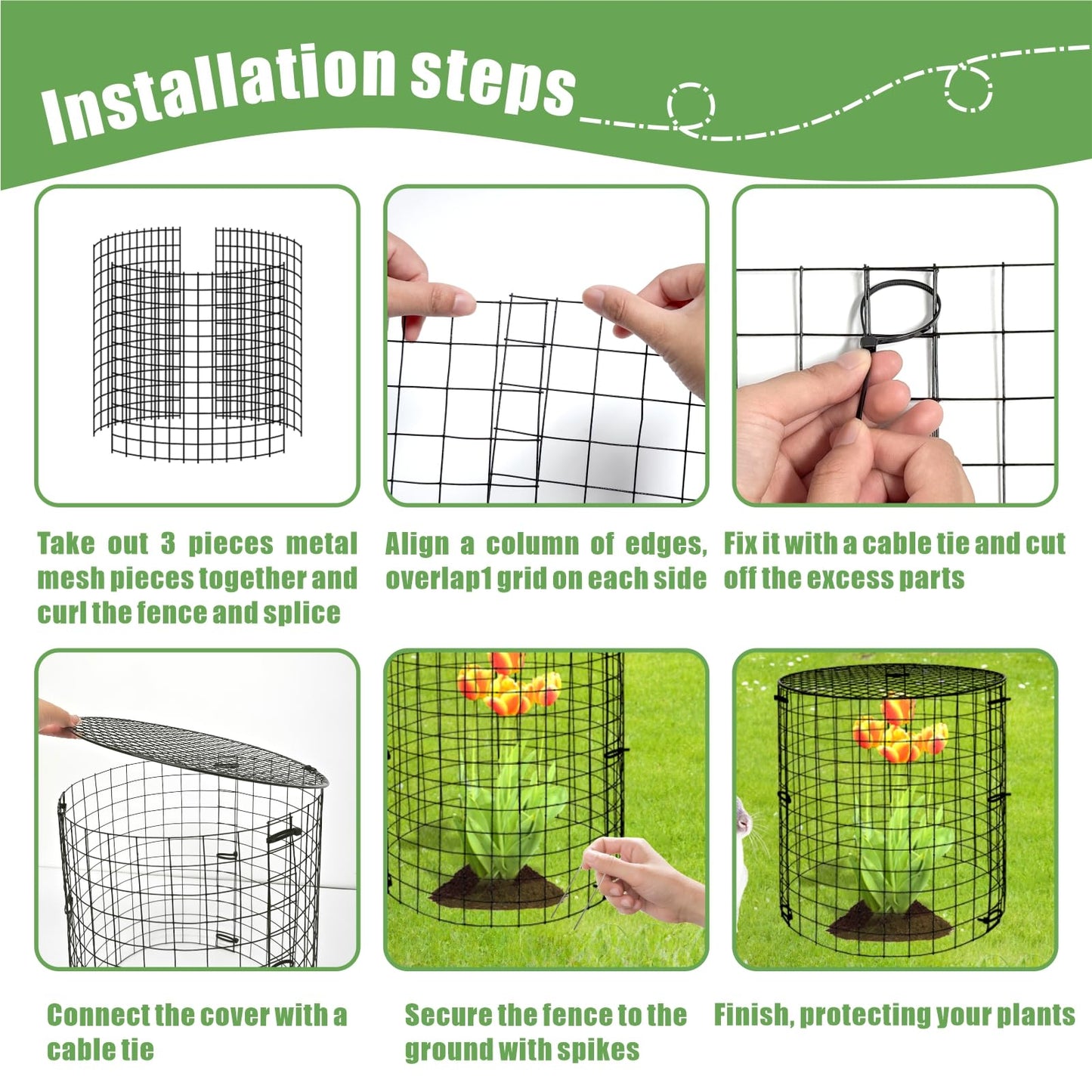 5 Packs Garden Plant Protectors from Animals,Metal Plant Cage Chicken Wire Cloche with Ground Stakes and Nylon Tie,Garden Plant Protectors for Flower Vegetable to Keep Animals Out-11.8"x 12.6"