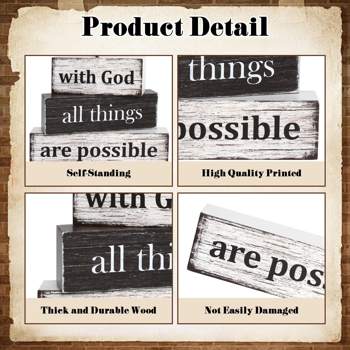4 Pcs Farmhouse Wooden Tiered Tray Decor, Retro Rustic Bible Christian Table Centerpiece Decorations Gifts for Home Kitchen Mantel Shelf Office