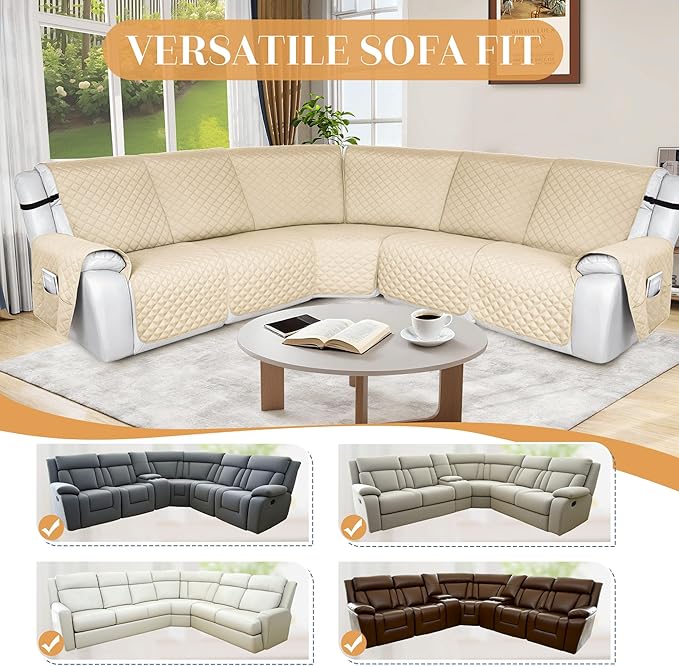 HDCAXKJ 100% Waterproof Reclining Sectional Couch Covers L Shape Recliner Sofa