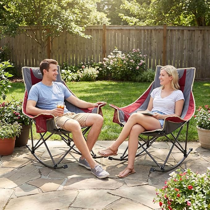 SUNNYFEEL Rocking Camping Chair Fully Padded Patio Folding Chair Portable