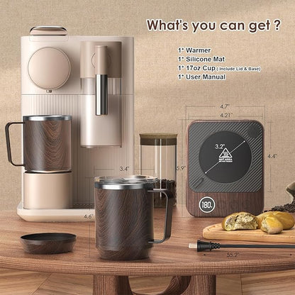 Coffee Mug Warmer & Mug Set for Desk, Smart Coffee Cup Warmer with 16oz Heated Mug, Coffee Heater with Auto Shut Off for Office/Home, Birthday/Valentine's Day/Coffee Gifts for Men & Women, Wood