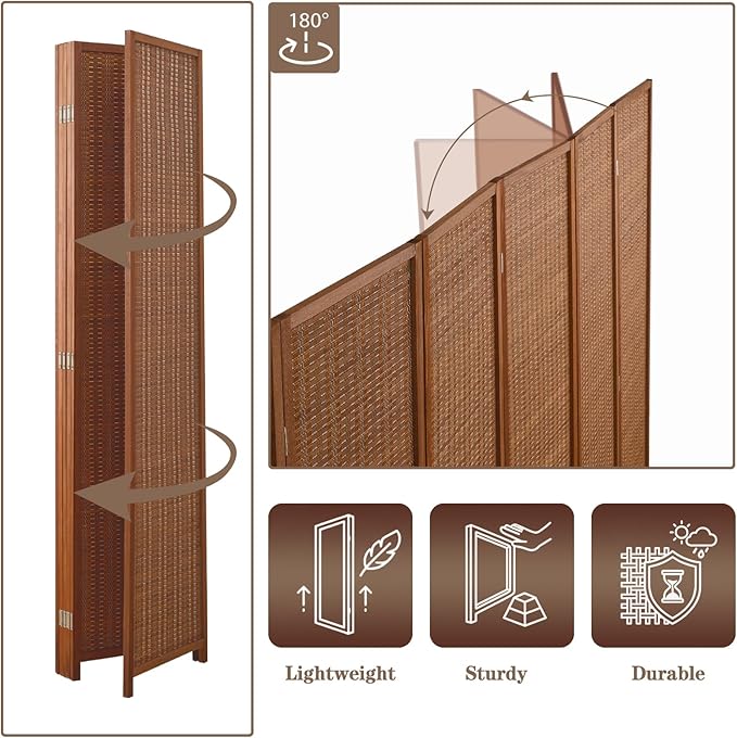 6 Panel Room Divider and Extra Wide Folding Privacy Screen, 94.5" W x 67" H