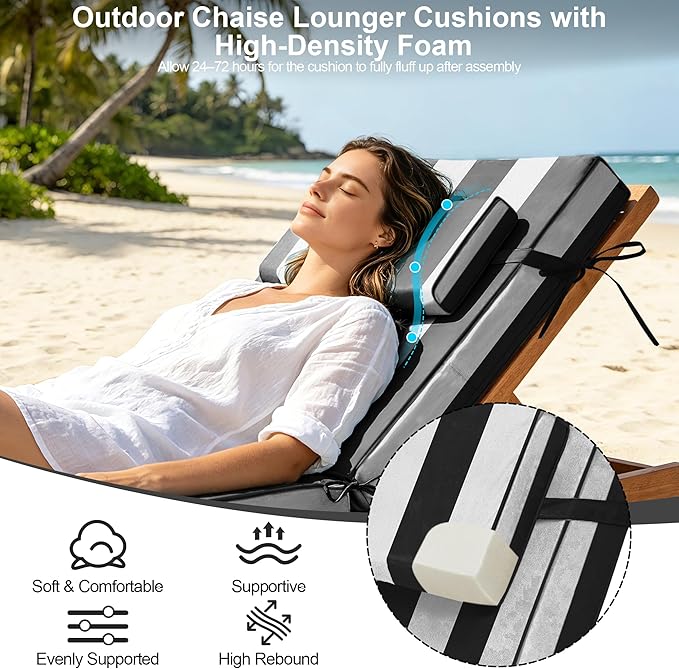 Chaise Lounge Cushions Outdoor 80x26x6 Inch, Fade Resistant 6'' Thicken Outdoor