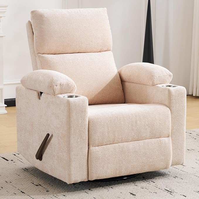 Swivel Rocker Recliner with Adjustable Armrests, Rocking Nursery Chair with