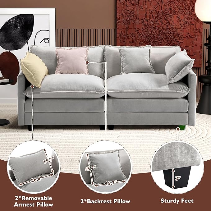 Ihanherry Cloud Sofa 77 Inch Loveseat, Modern Sectional Couch, 2-Seats Sofa