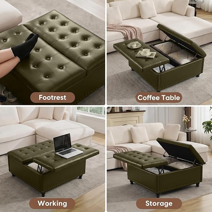 Tbfit Large Square Storage Ottoman Bench, Tufted Upholstered Coffee Table