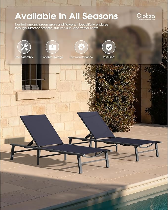 Ciokea Foldable Outdoor Lounge Chair, No Assembly Patio Chaise Lounge Outdoor