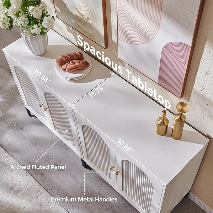 IFBUY Modern Sideboard Buffet Cabinet, 123.5" W Fluted Arched Buffet Cabinet