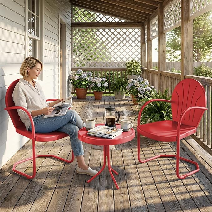 3 Piece Bistro Set, Anti-Rust Table and Chairs Set of 2, Waterproof Retro Metal