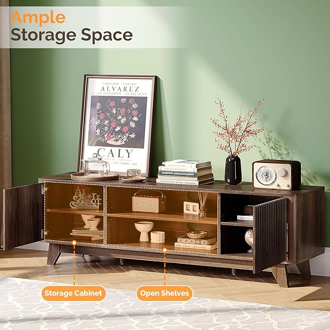 VINGLI 58.6" TV Stand up for 70 Inch TV, Mid Century Entertainment Center