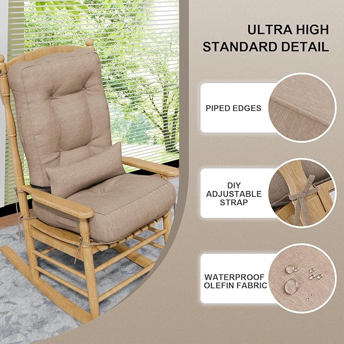 Rocking Chair Cushions with Pillow, Waterproof and Fade-Resistant Thicken